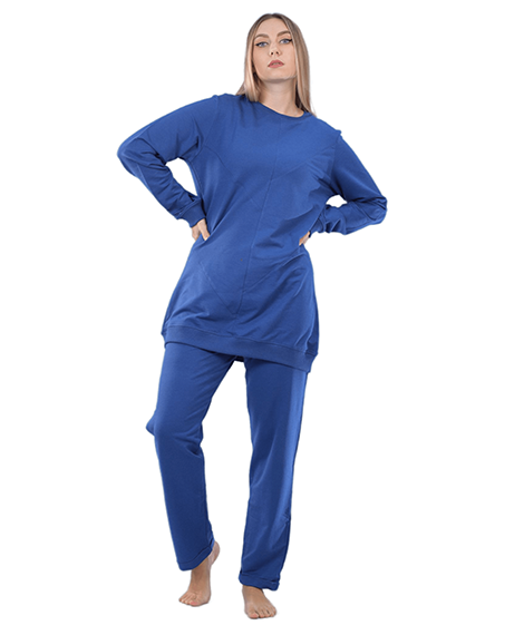 Comfy Logo Print Sweatshirt and Pants Set - Blue