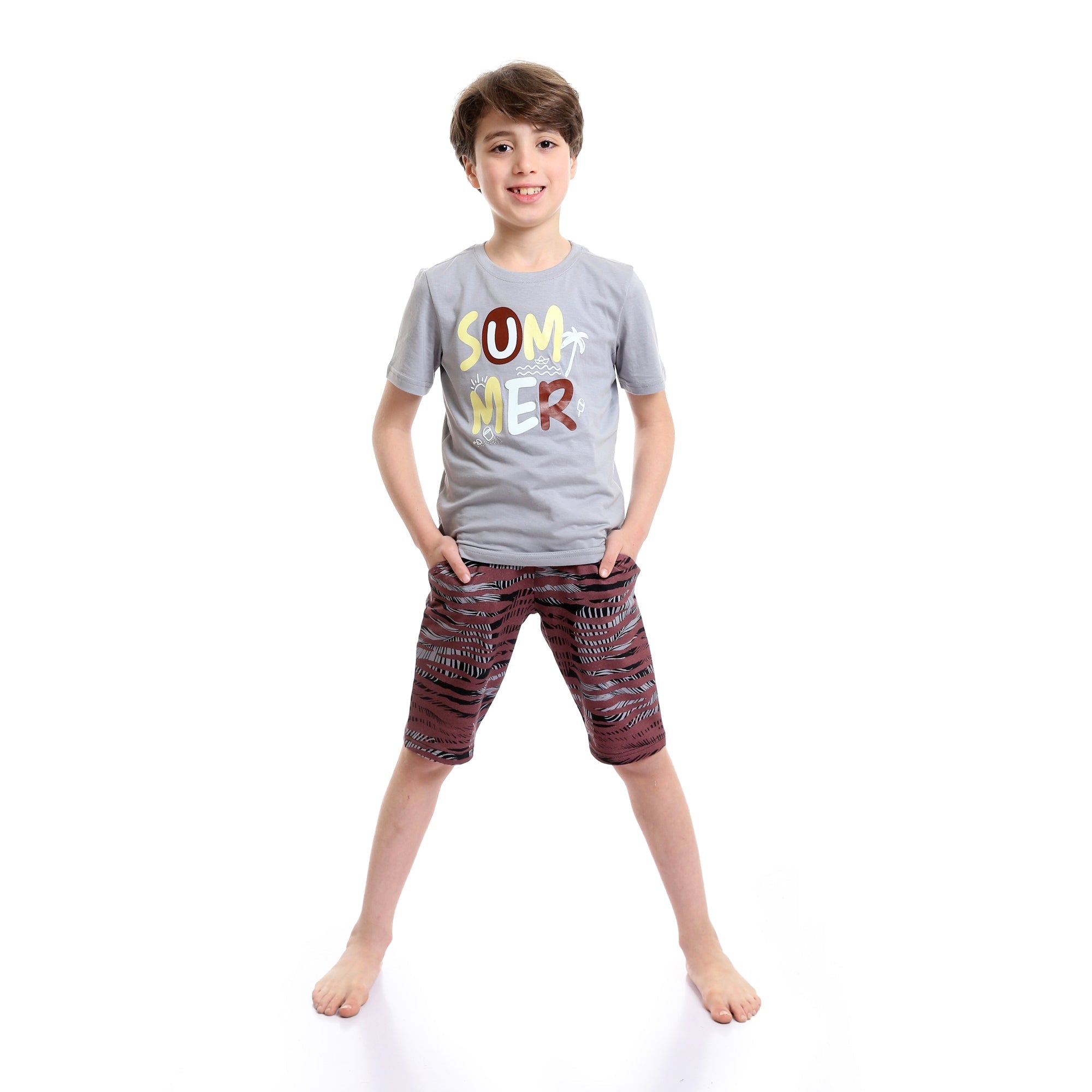 Boys "Cool Man" Olive Tee & Black Shades Shorts Pajama Set