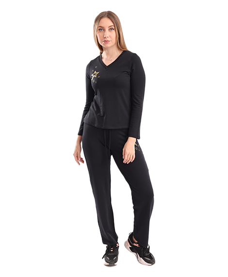 Womens Pajamas Cotton Long Sleevescasual and Comfortable - Black