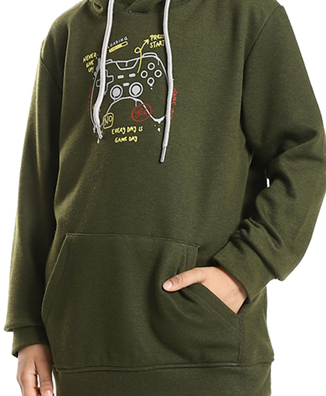 Boys Dark Green Hoodie and Grey Pants Set - Cozy Winter Loungewear