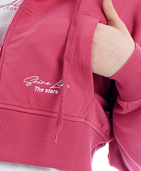 Joggy - 7638 Winter Zippered Casual Short Sweatshirt For Women - Fuchsia