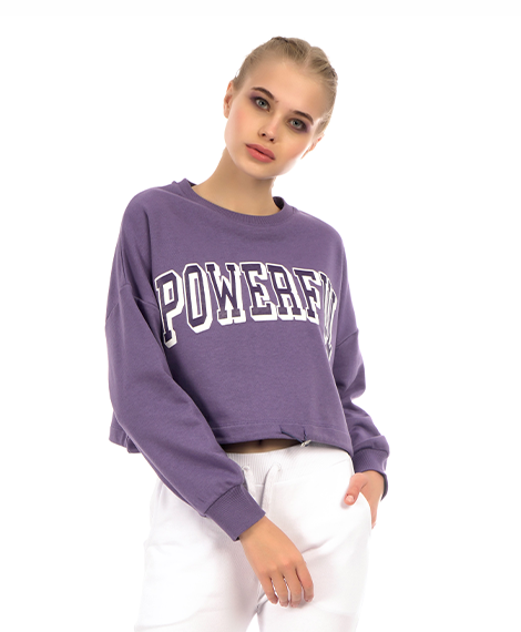 Joggy - 7627 Winter Printed Casual Short Sweatshirt For Women - Violet