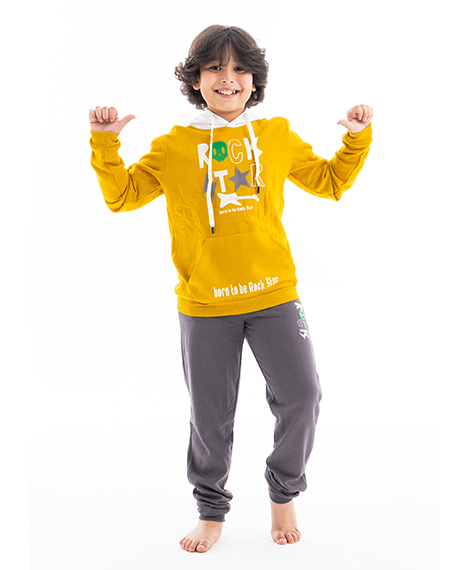 Boys Winter Pajama Set Graffiti pants Mustard