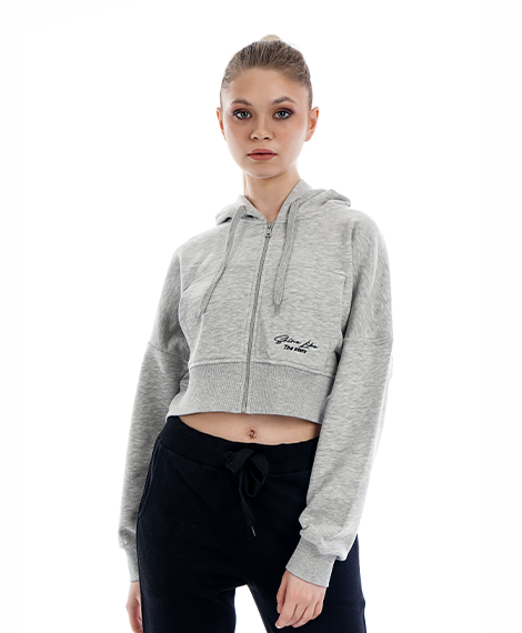 Women s Grey Zip Up Hoodie Cropped Casual Hoodie Cottonil UAE
