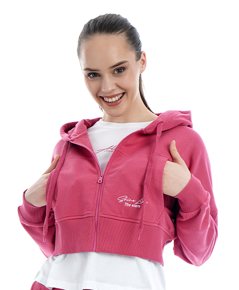 Joggy - 7638 Winter Zippered Casual Short Sweatshirt For Women - Fuchsia