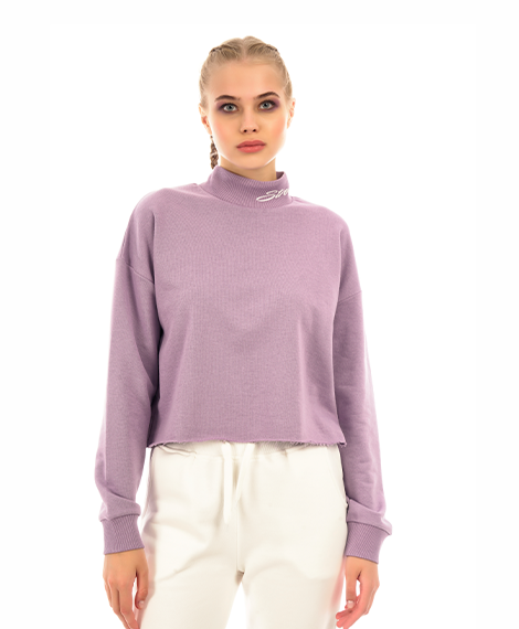 Joggy- 7653 Womens high neck casual winter sweatshirt - Lavender