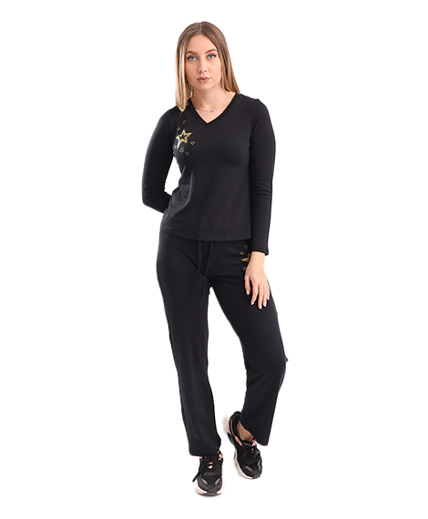 Womens Pajamas Cotton Long Sleevescasual and Comfortable - Black