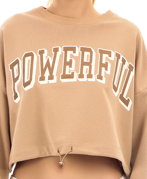 Joggy - 7627 Winter Printed Casual Short Sweatshirt For Women - Beige