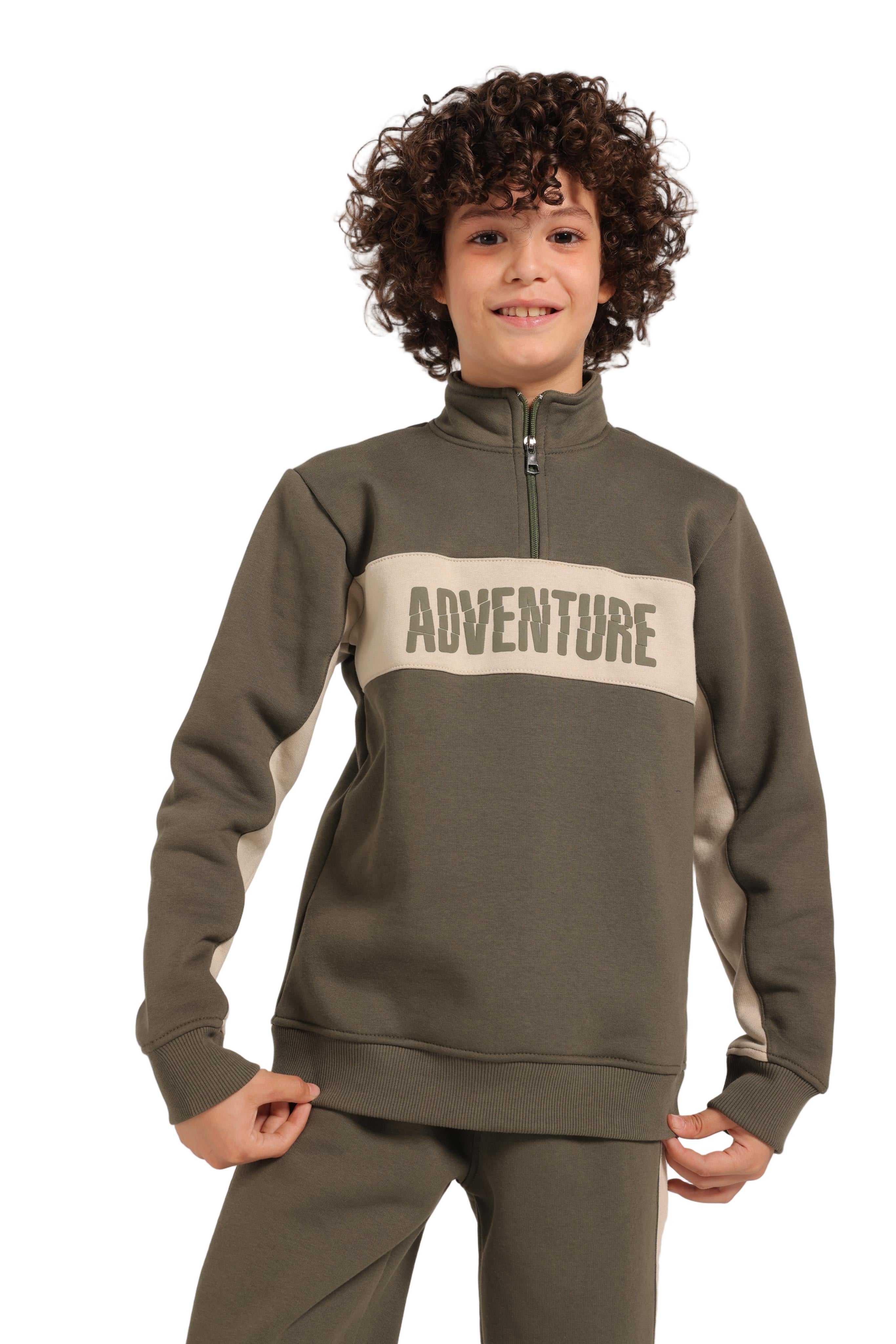 Trendy Boy's Graffiti Sweatshirt & Jogger Set - Olive