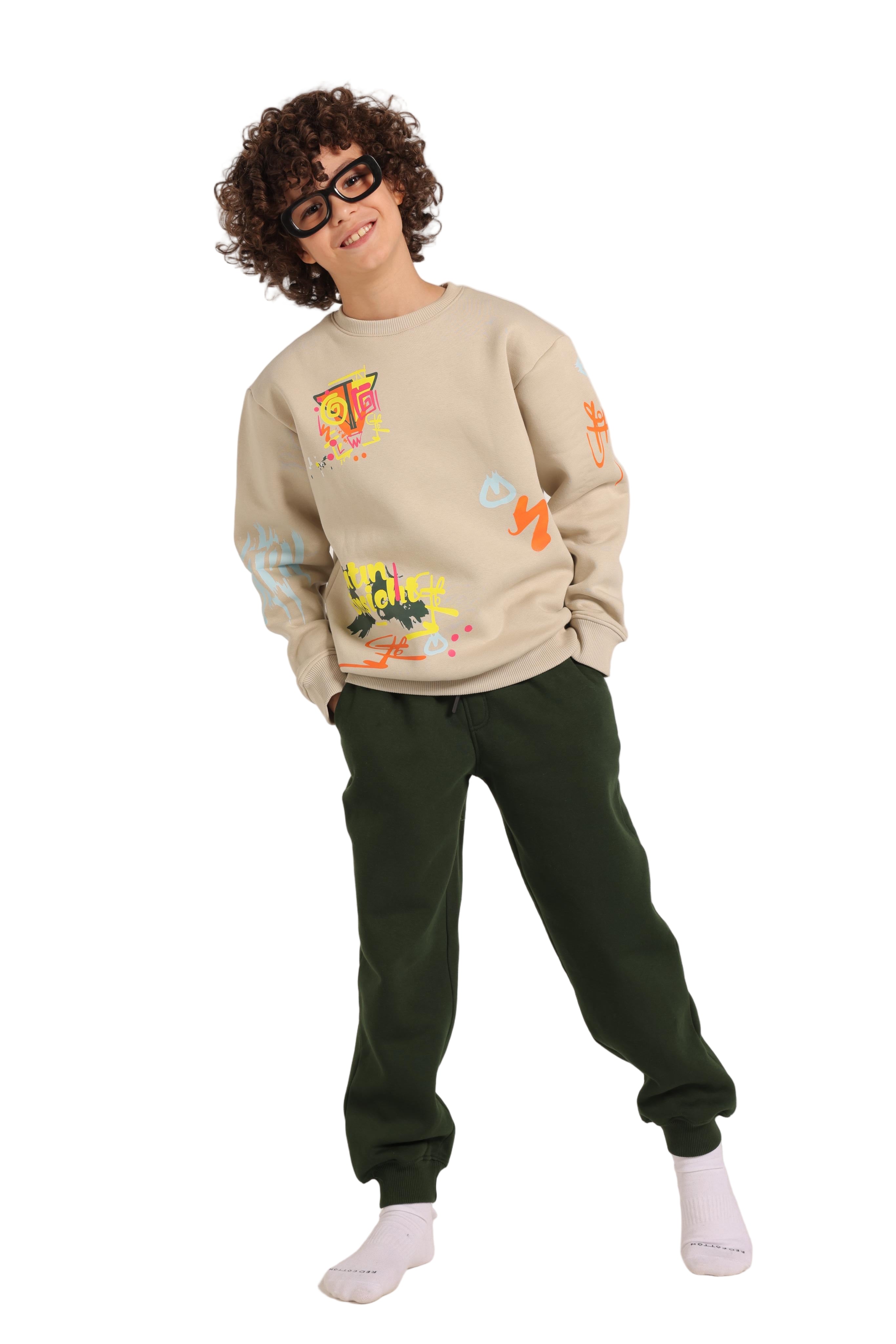 Trendy Boy's Graffiti Sweatshirt & Jogger Set