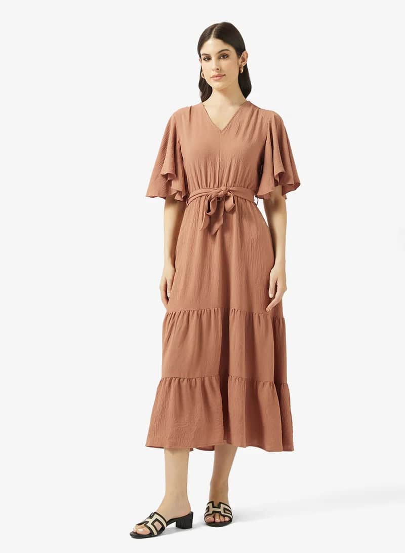 Tiered Maxi Dress - Flutter Sleeve