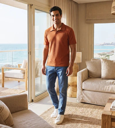 Men Ribbed Knit Polo T-Shirt