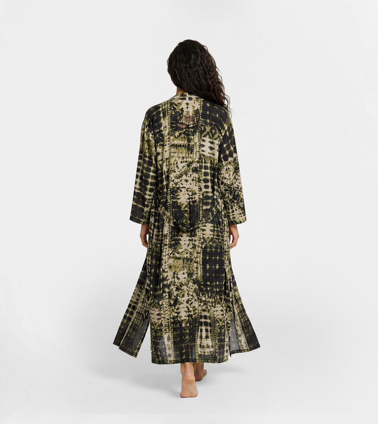 Women Black Lace Nightdress with Viscose Kimono Robe