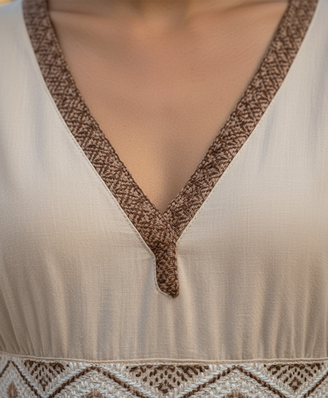 Chic Beige Embroidered Maxi Dress