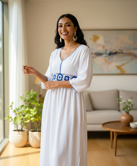 Loose Abaya with Blue Embroidery – Elegant & Comfortable