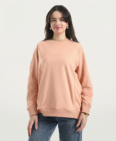 Women’s Soft Peach Crewneck Sweatshirt with Side Pockets