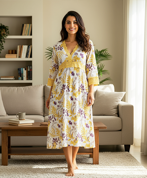 Elegant Floral Yellow Dress