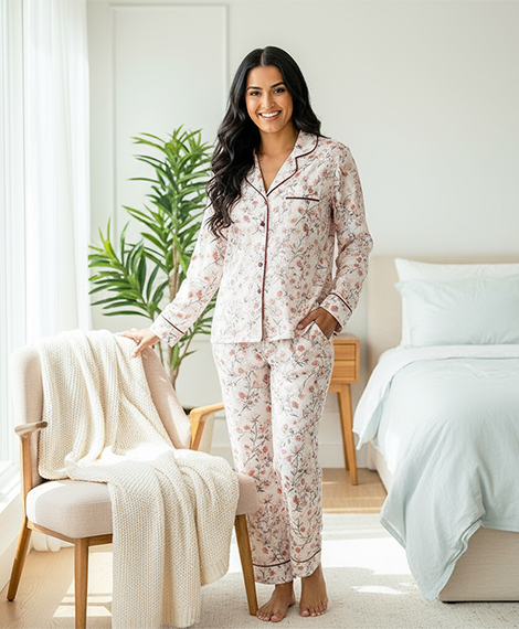 Light Floral Print Top + Matching Pajama Pants