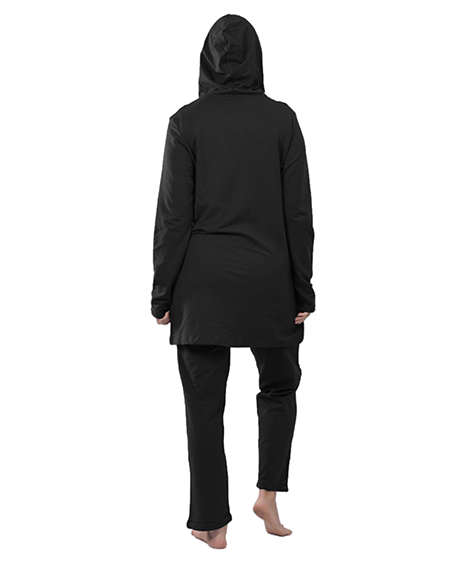 Women's Black Full-Coverage Activewear Set with Hoodie