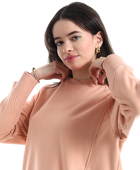 Women’s Soft Peach Crewneck Sweatshirt with Side Pockets