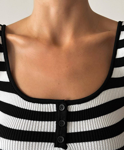 Women's Casual Striped Sleeveless Tank Top ,Summer Fashion - Black & White - Black