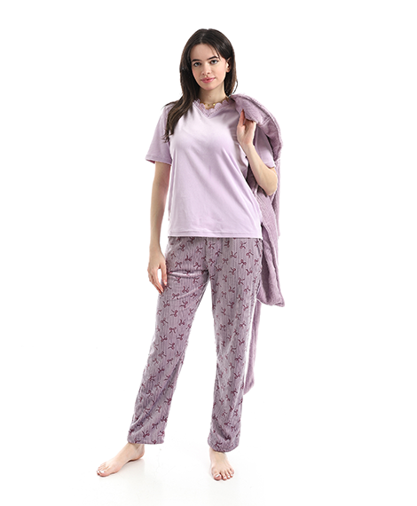 The Lavender 3-Piece Robe & Pajama Set