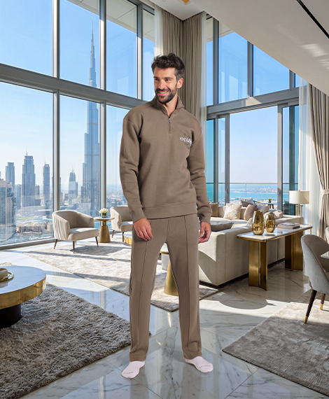 Tracksuit Loungewear Men's Quarter-Zip Oversized Set - Olive