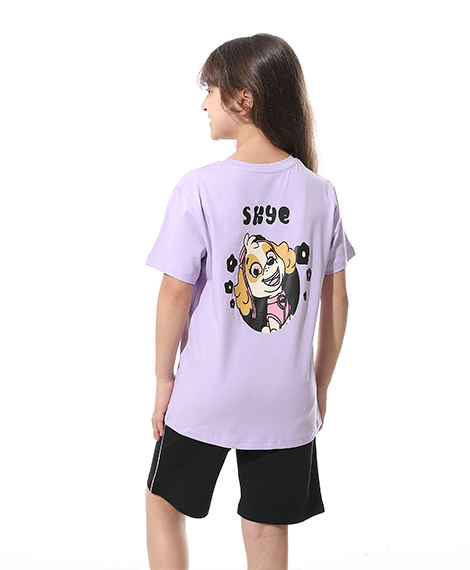 Girls’ Purple Printed Short Pajama Set