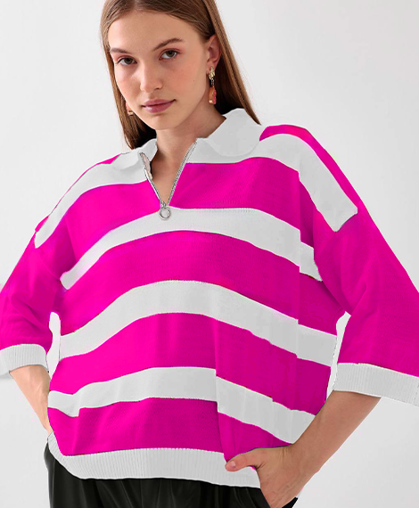 Women's Classic Striped Shirt With Relaxed Fit, Comfortable, And Stylish - Perfect For Any Occasion - Fusia