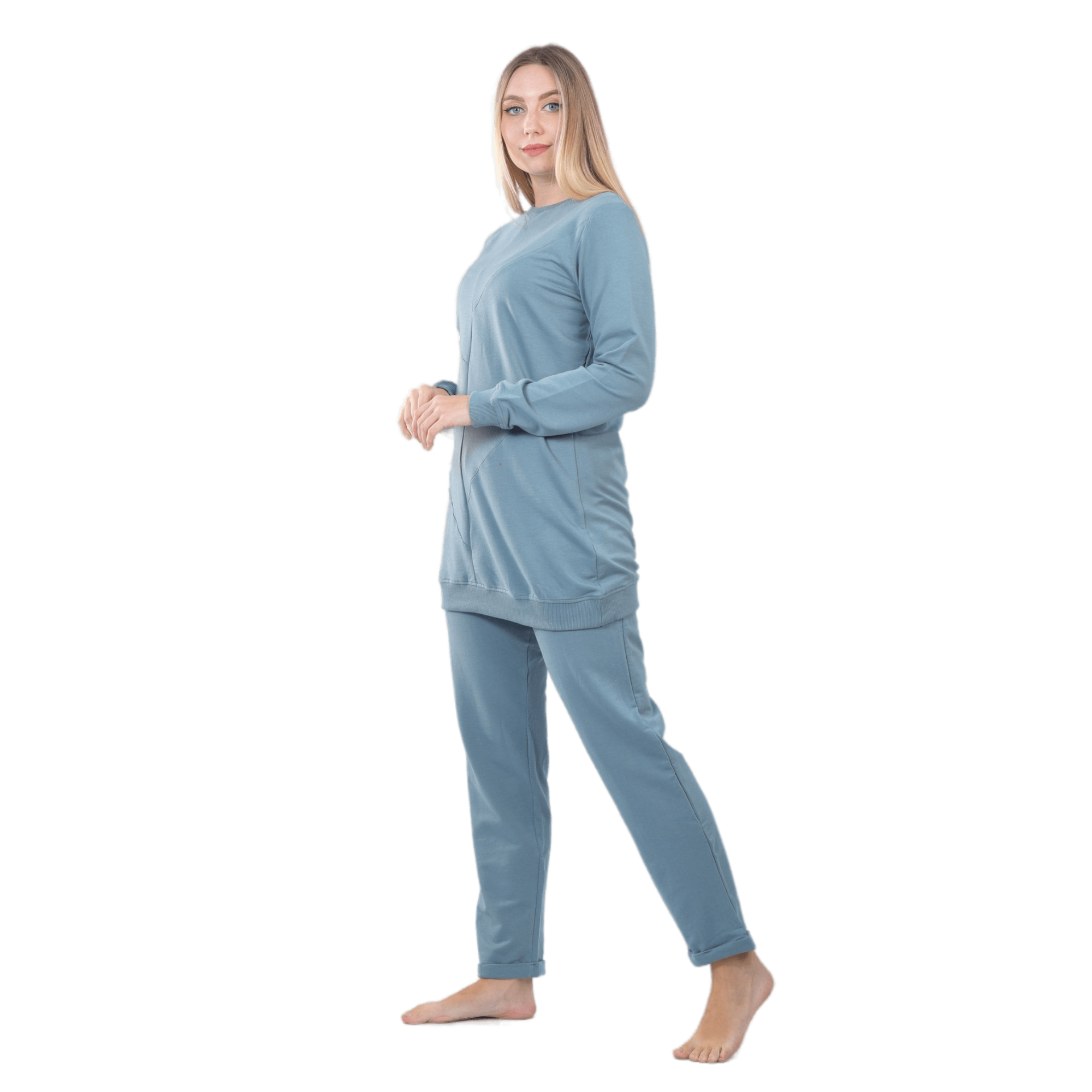 Comfy Logo Print Sweatshirt and Pants Set, Aqua