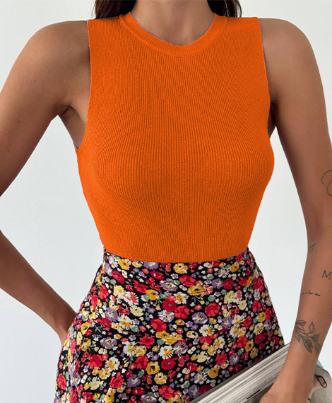 Soft Cotton Tank Top for Women - Activewear, Casual Wear-Orange