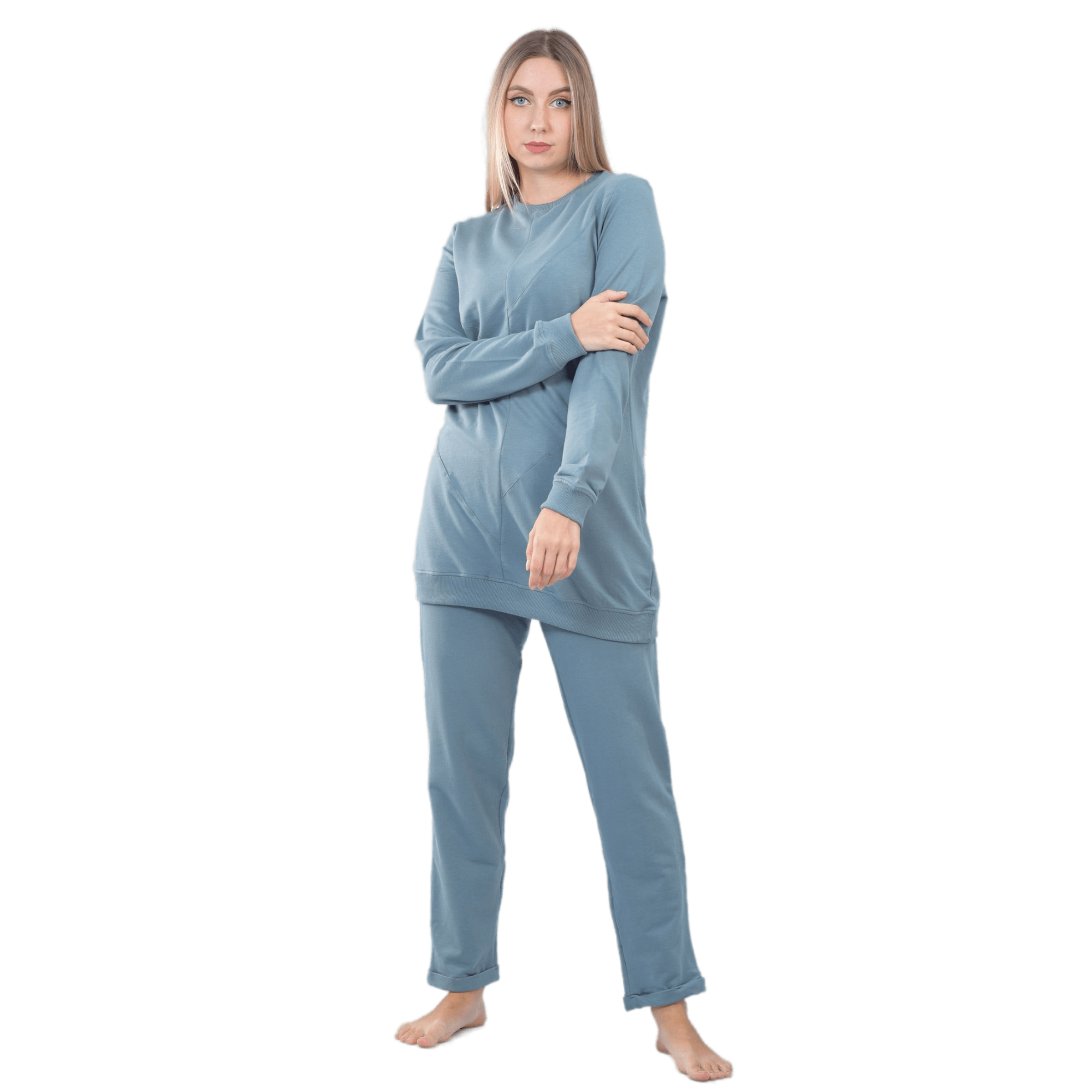 Comfy Logo Print Sweatshirt and Pants Set, Aqua