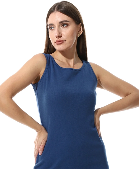 Sleeveless Ribbed Bodycon Midi Dress - Navy