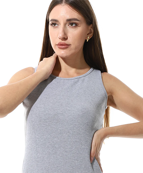 Sleeveless Ribbed Bodycon Midi Dress - Light Gray