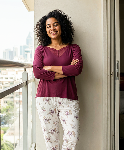 Lace-V-neck Top + Floral Pajama Pants