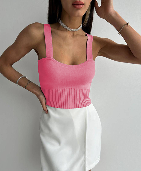 Women's Ribbed Knit crop Top - Perfect for Evening Events and Casual Elegance-Pink
