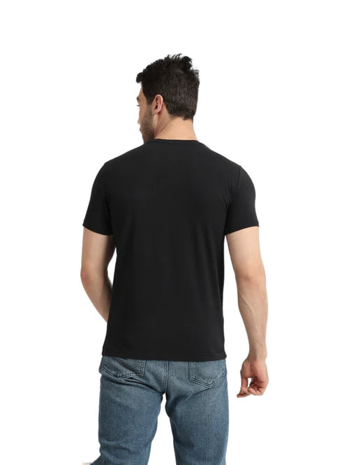 Undershirt For Men Short Sleeves Requral Fit - Black