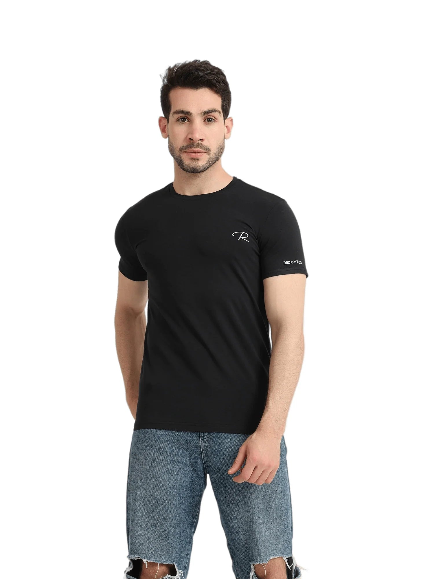 Undershirt For Men Short Sleeves Requral Fit - Black