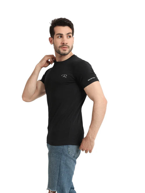 Undershirt For Men Short Sleeves Requral Fit - Black