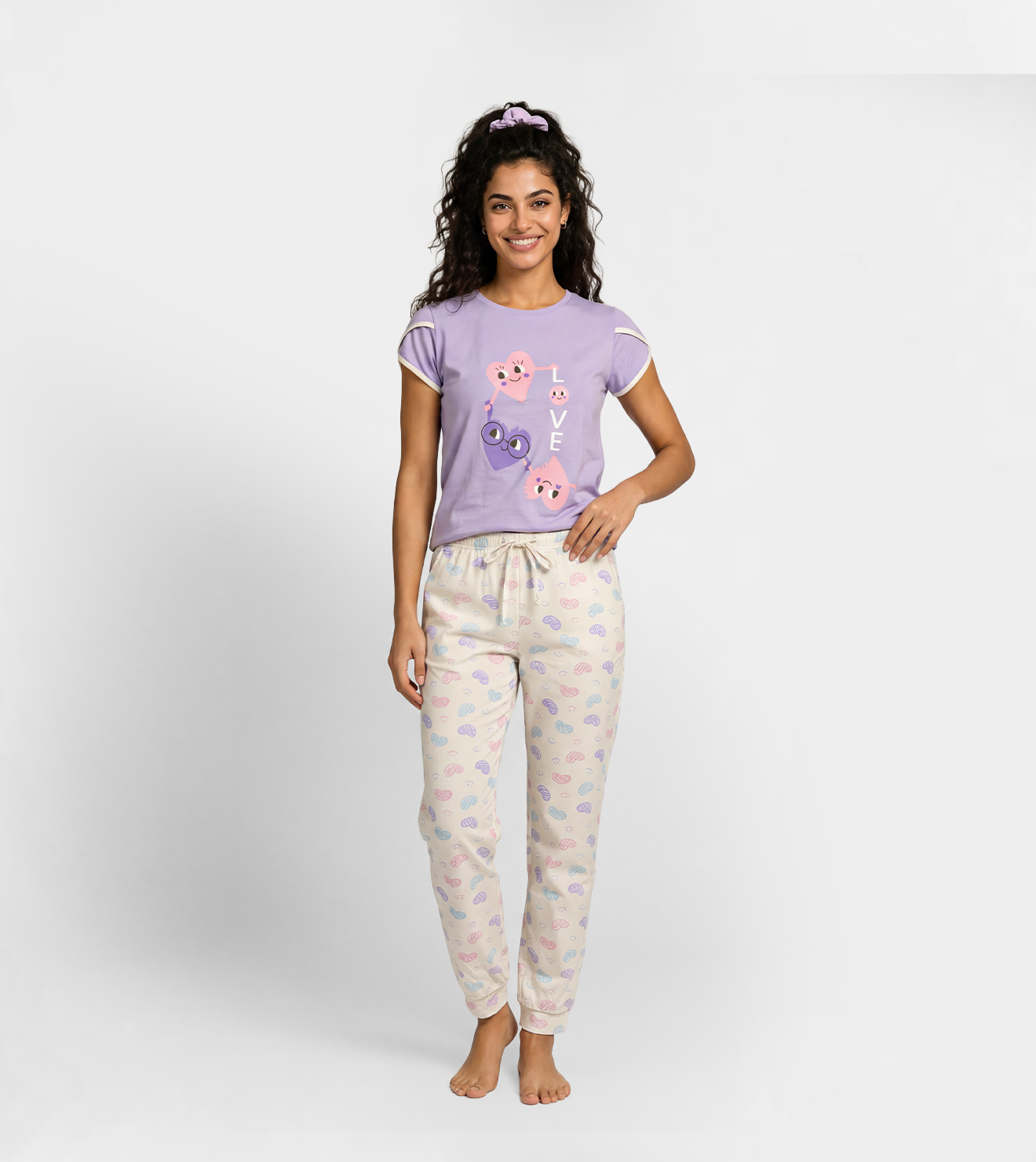 Women Cute Love Print Pajama Set