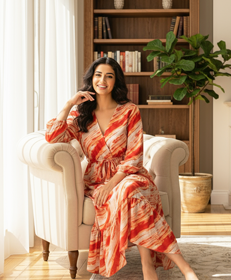Elegant Orange Boho Dress