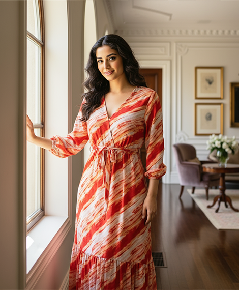 Elegant Orange Boho Dress