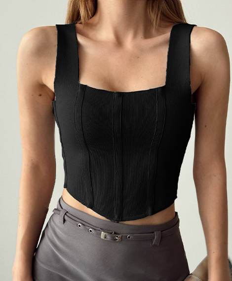 Women's Fitted Sleeveless Crop Top With Comfortable Fabric, Flattering Fit, and Trendy Design - Black