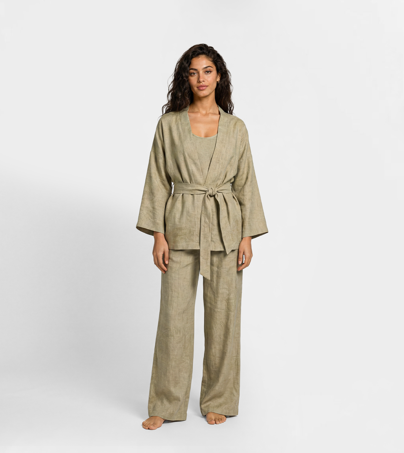Women Kimono Cardigan & Wide Leg Pants Lounge Set