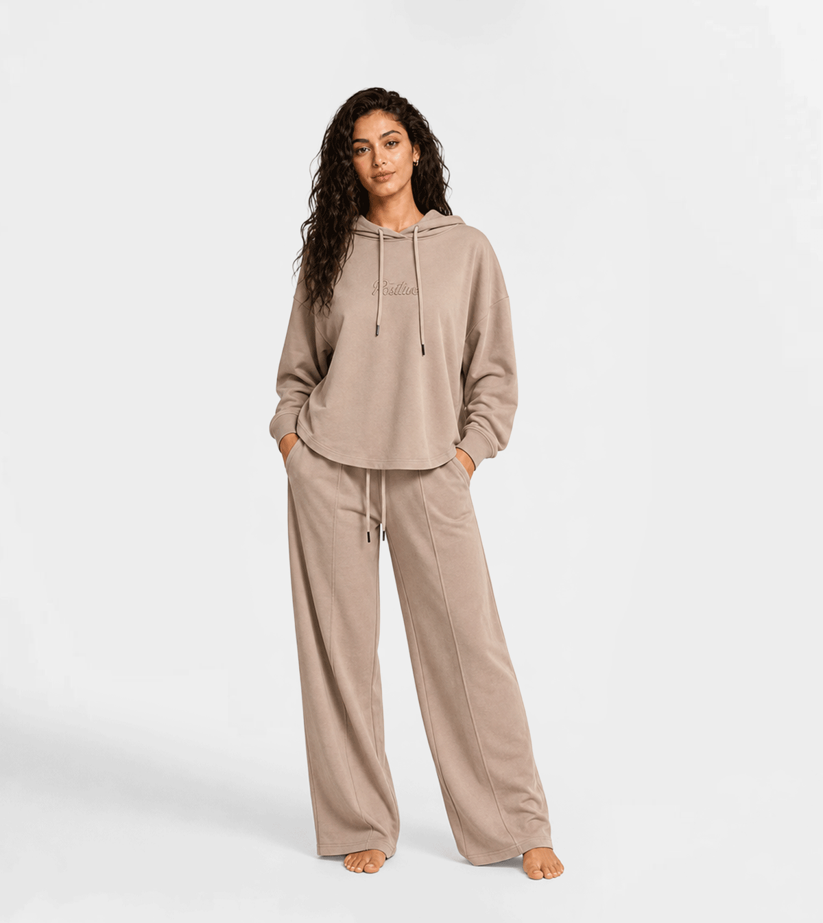 Women's Beige Hoodie &amp; Wide-Leg Pants