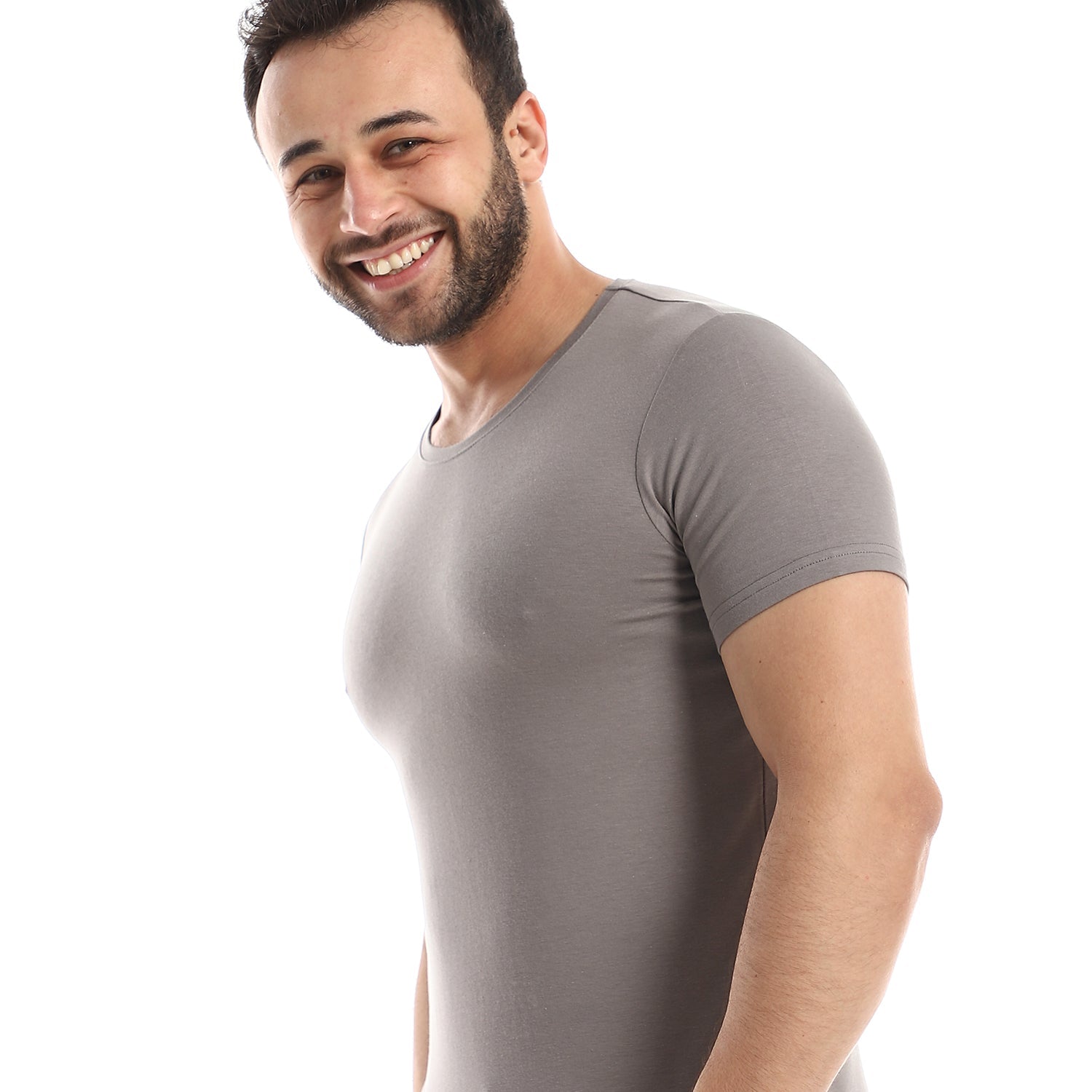 Short Sleeve Undershirt Round Neck For Men - Grey