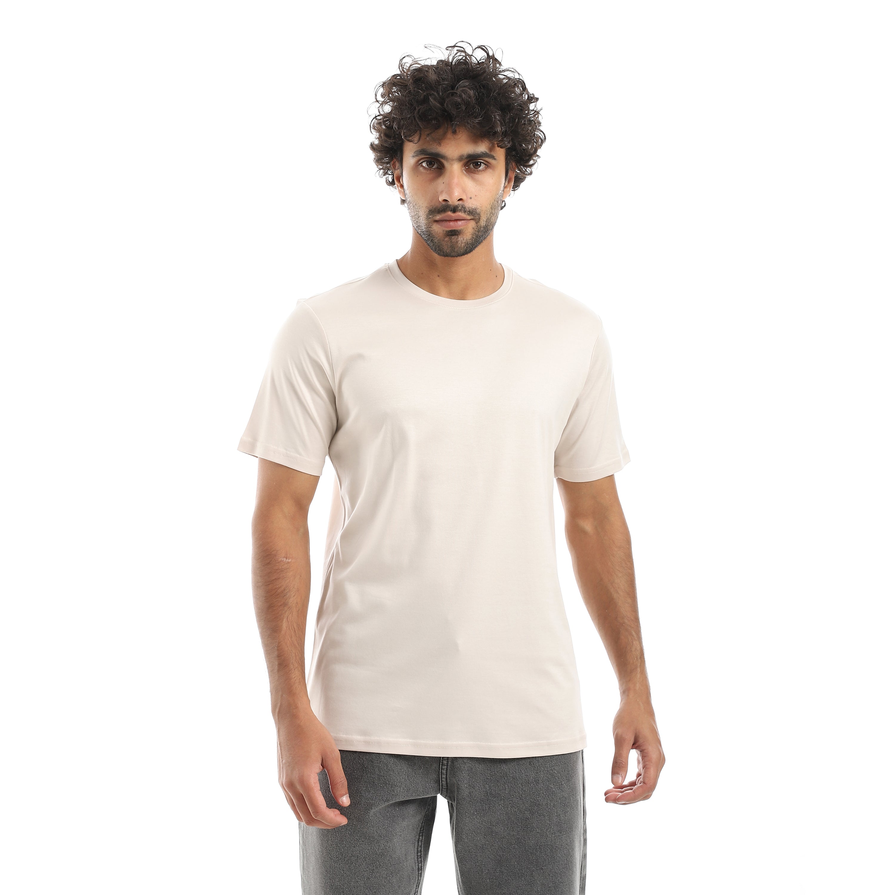 Men's Classic Crew Neck T-Shirt Cotton Mercerise – Beige