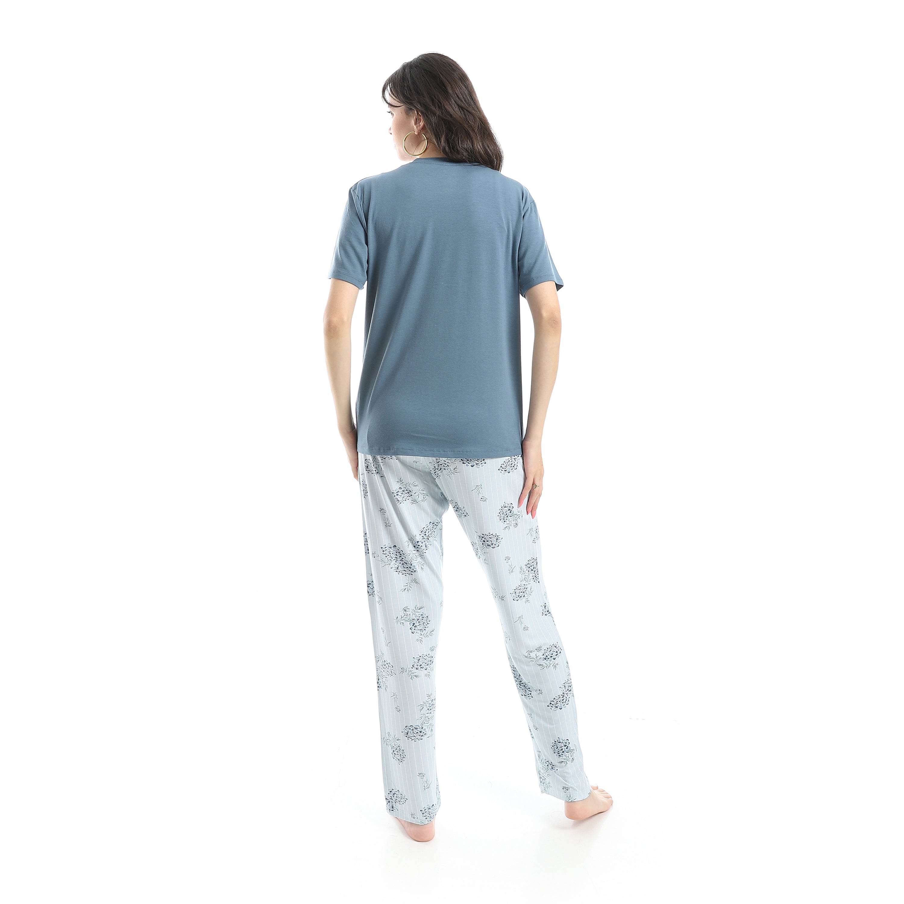 Women's Summer Pajama - Floral Pants - Indigo