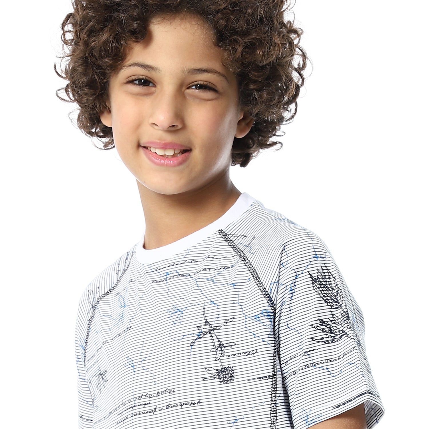 Boys Short Sleeves Tee & Slip On Shorts Pajama Set - White & Navy