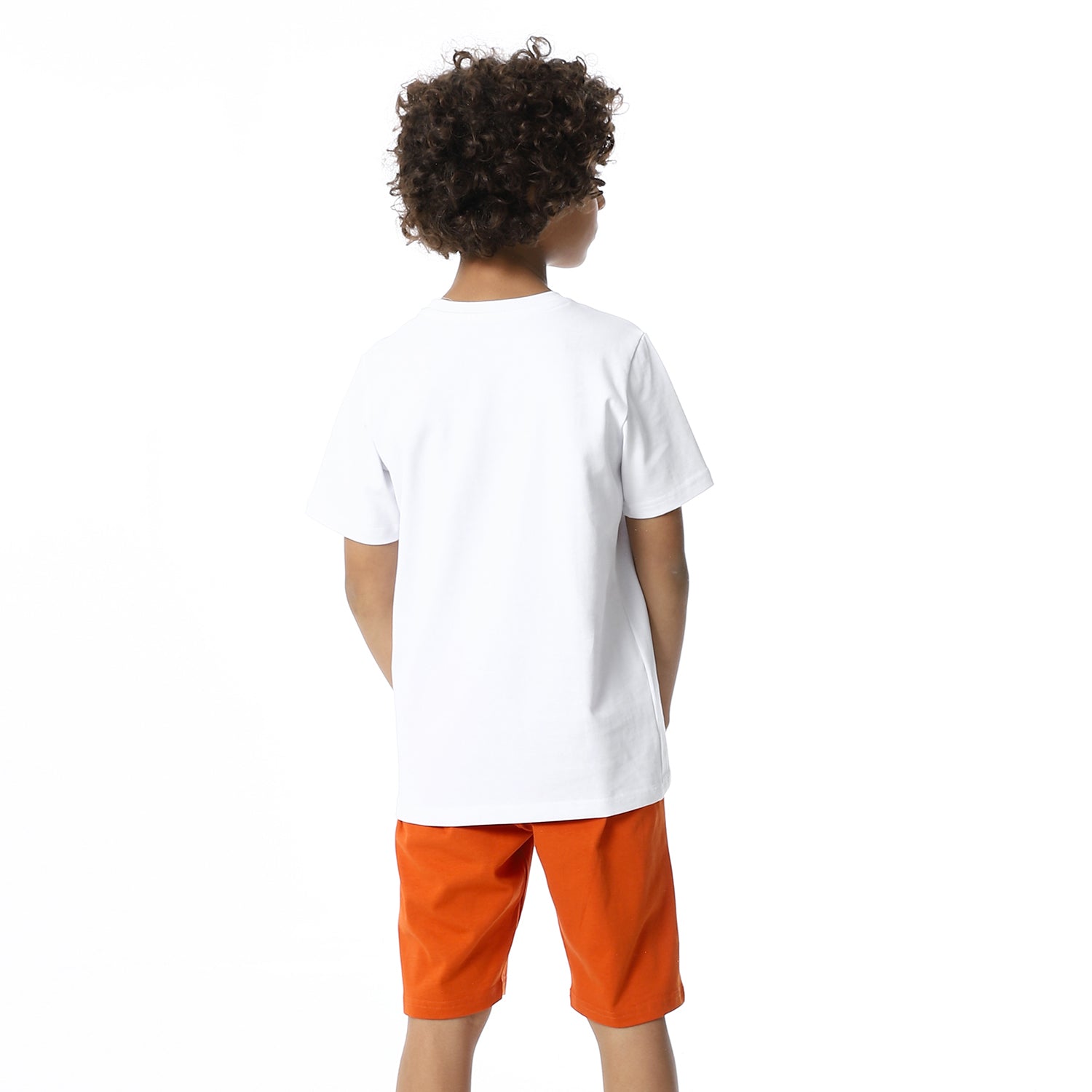 Boys Printed Colorful Summer & Pajama Shorts Set - White & Orange